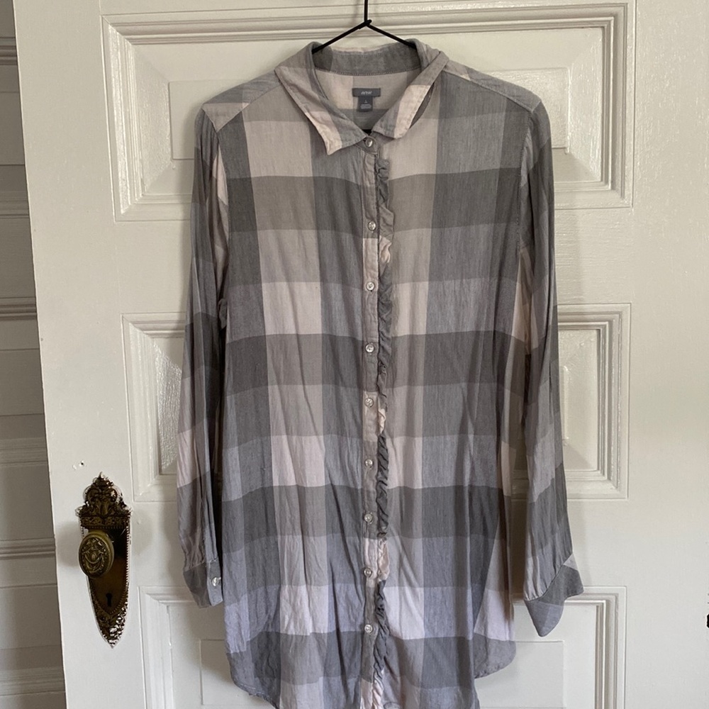 Aerie just add leggings plaid ruffle button down